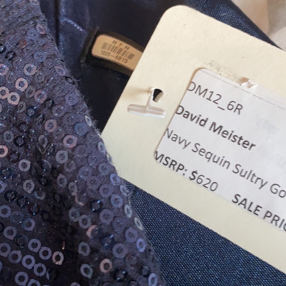 David Meister Navy Sequin One Shoulder Sultry Gown - Picture 8 of 11